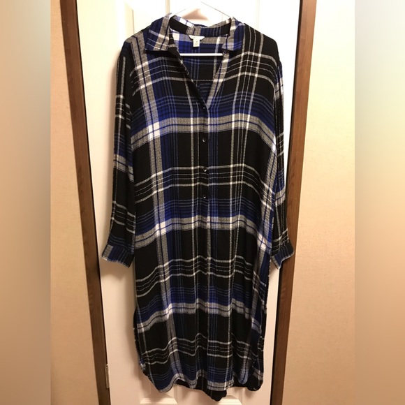 Cato’s fashion extreme length tunic, Blue, black and white plaid - Picture 1 of 5